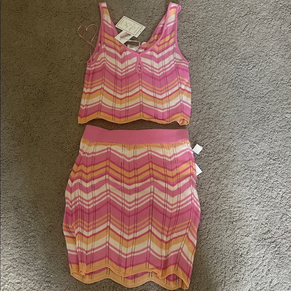 PacSun Pink and Orange Chevron Knit Set